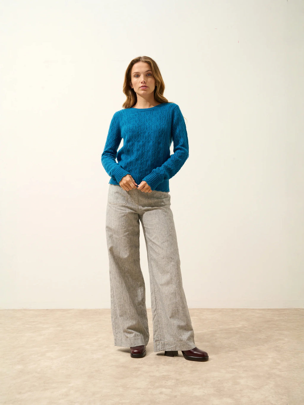 NADIA pull col rond 8 fils paon