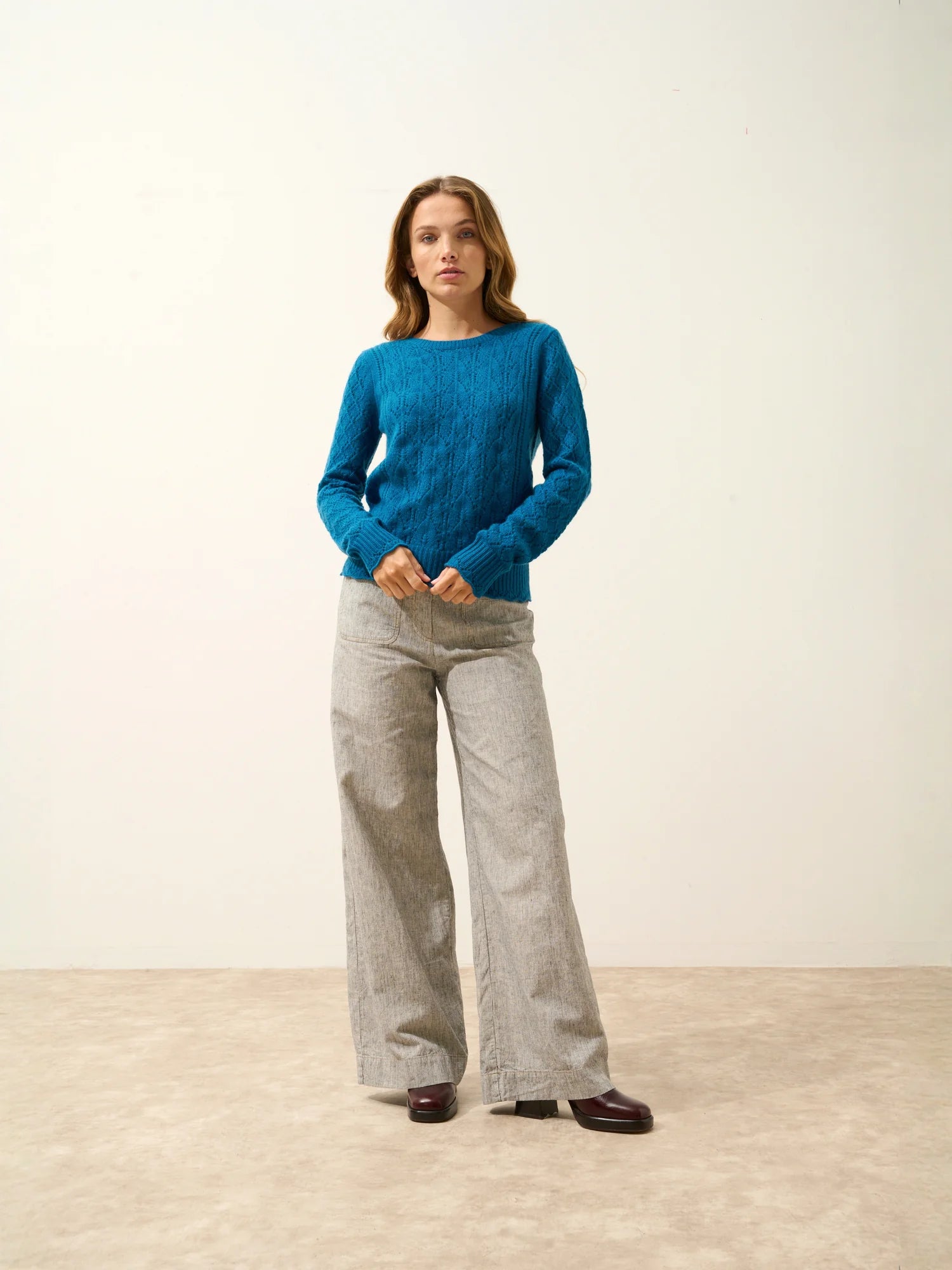 NADIA pull col rond 8 fils paon