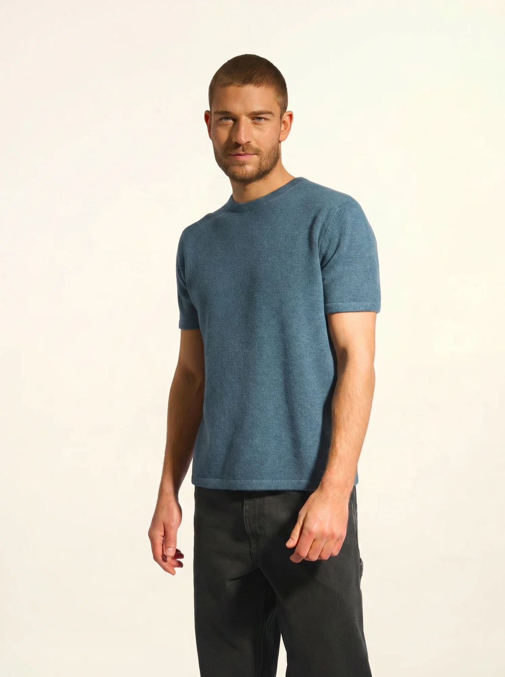 REBEKA t-shirt col rond 4 fils vert canard chiné