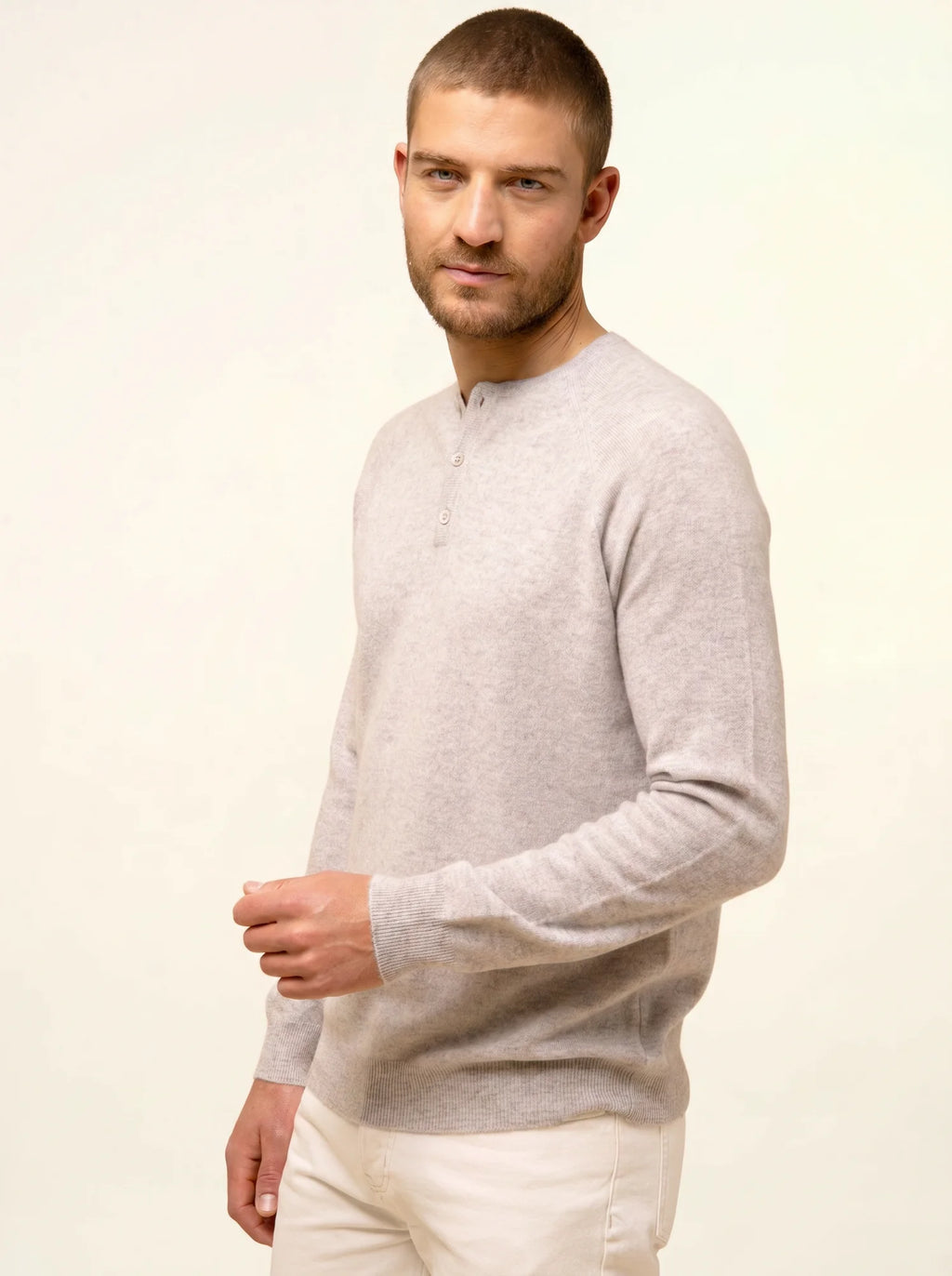 GUZMAN pullover col tunisien hellgrau meliert