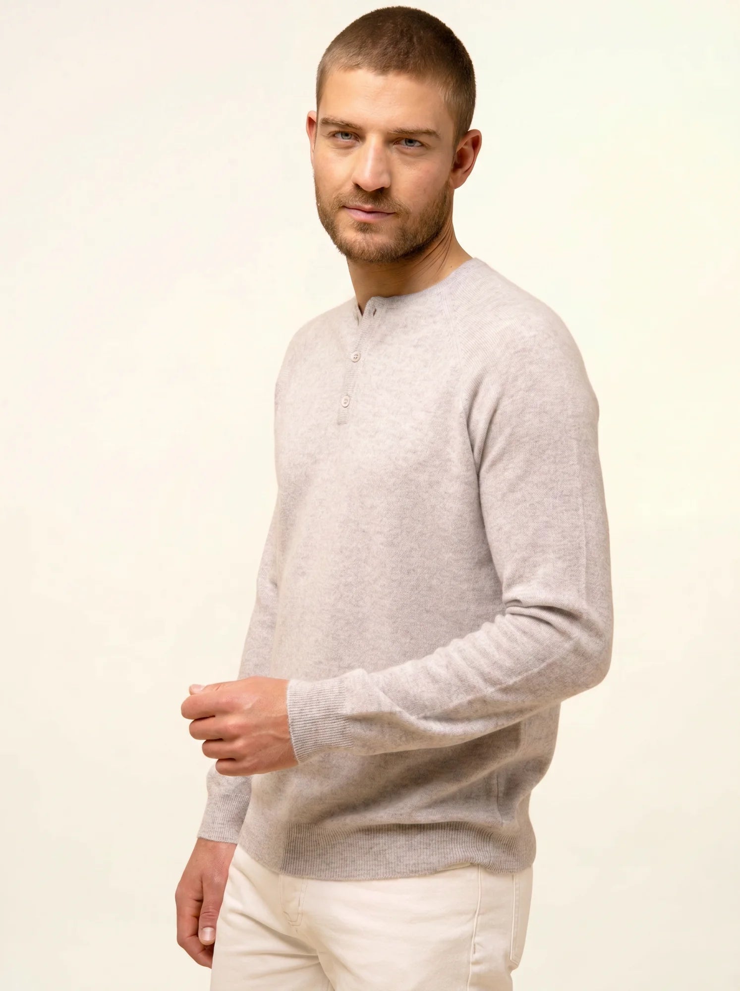 GUZMAN pullover col tunisien hellgrau meliert