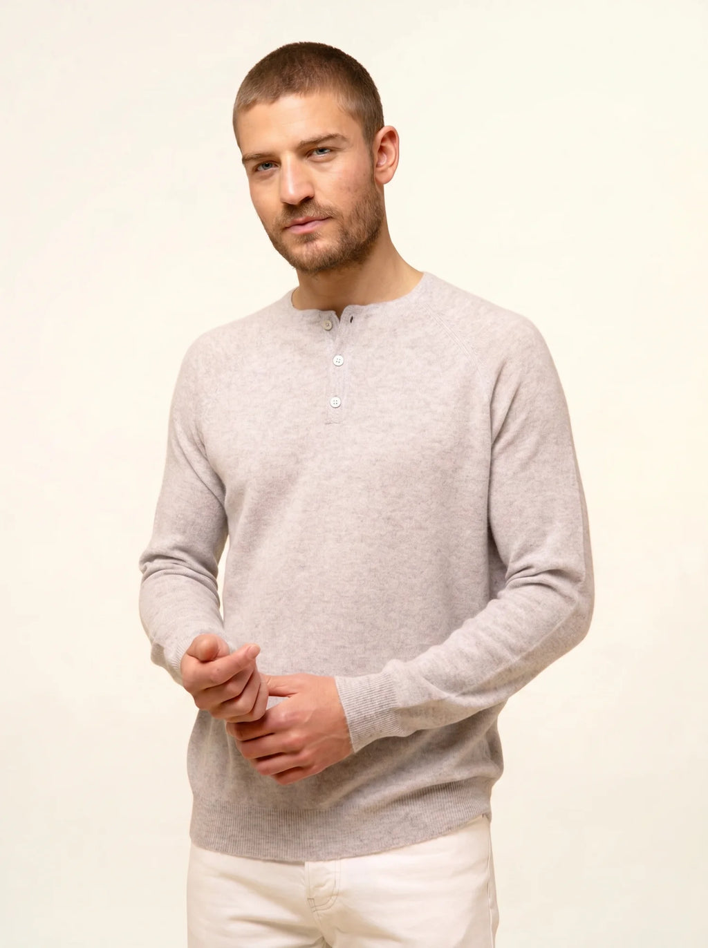 GUZMAN pullover col tunisien hellgrau meliert