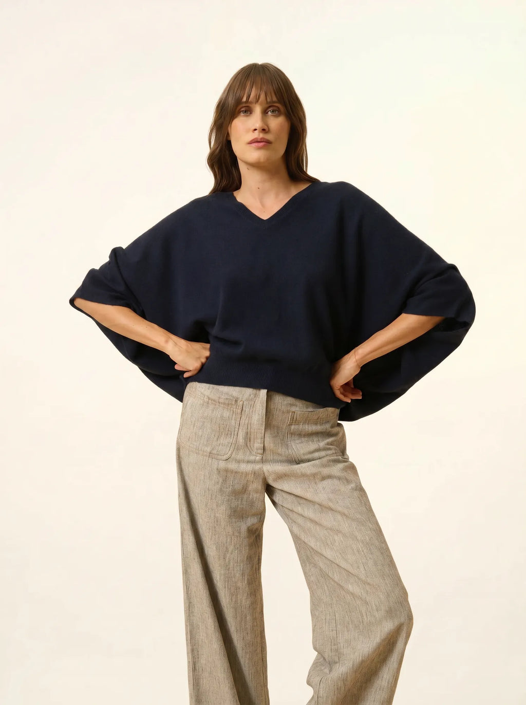 POLO pullover v-ausschnitt chauve souris marineblau
