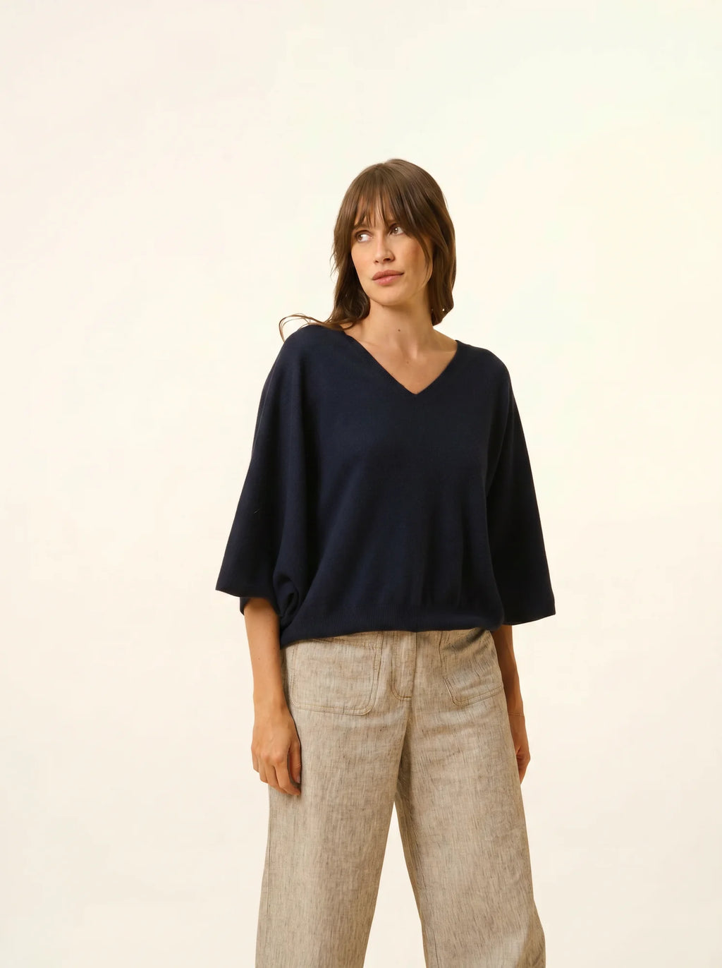 POLO pullover v-ausschnitt chauve souris marineblau