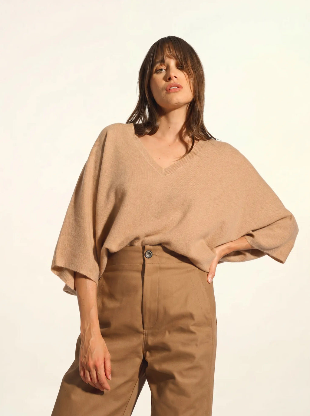 POLO pullover v-ausschnitt chauve souris sahara