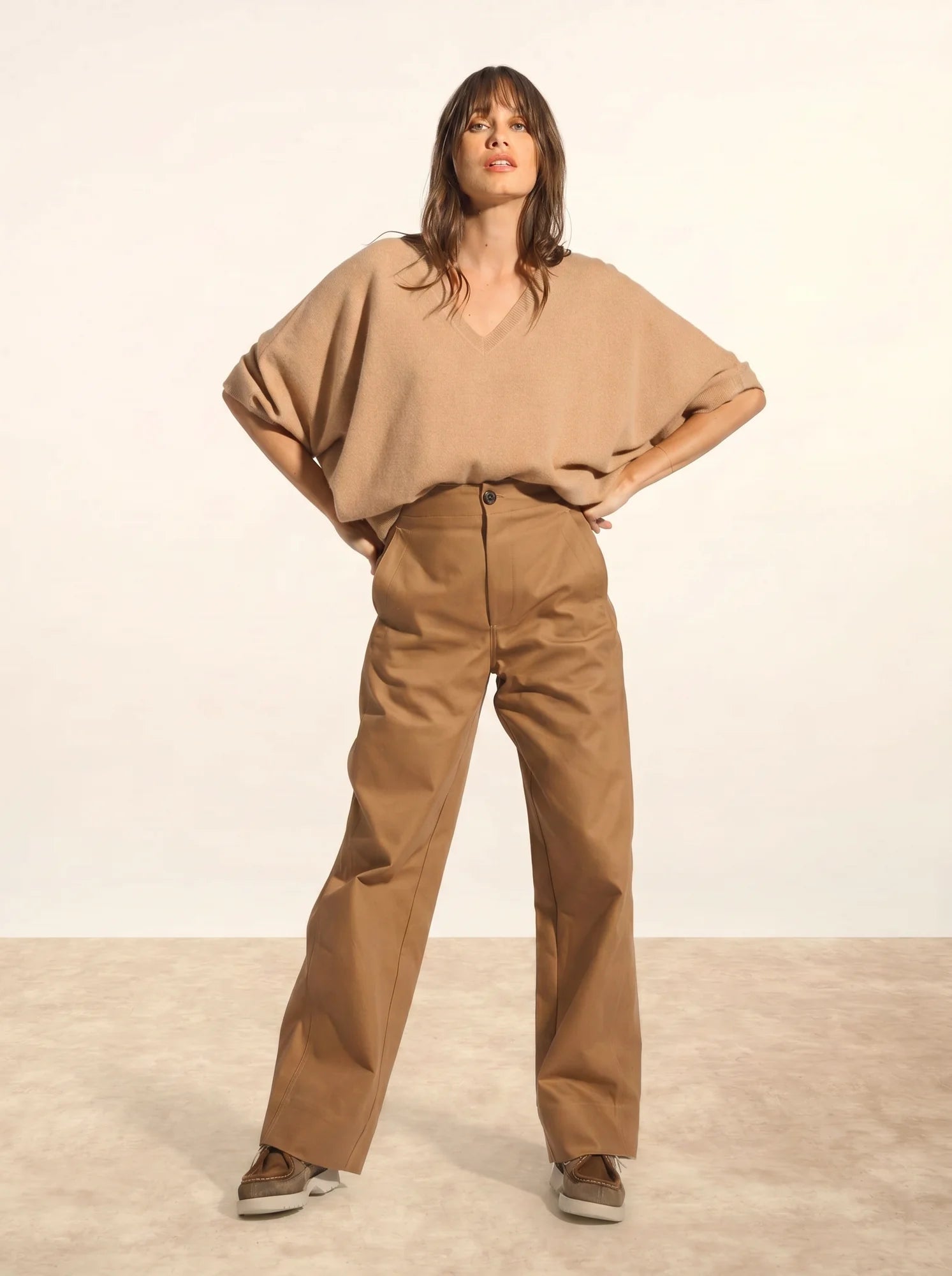 POLO pullover v-ausschnitt chauve souris sahara