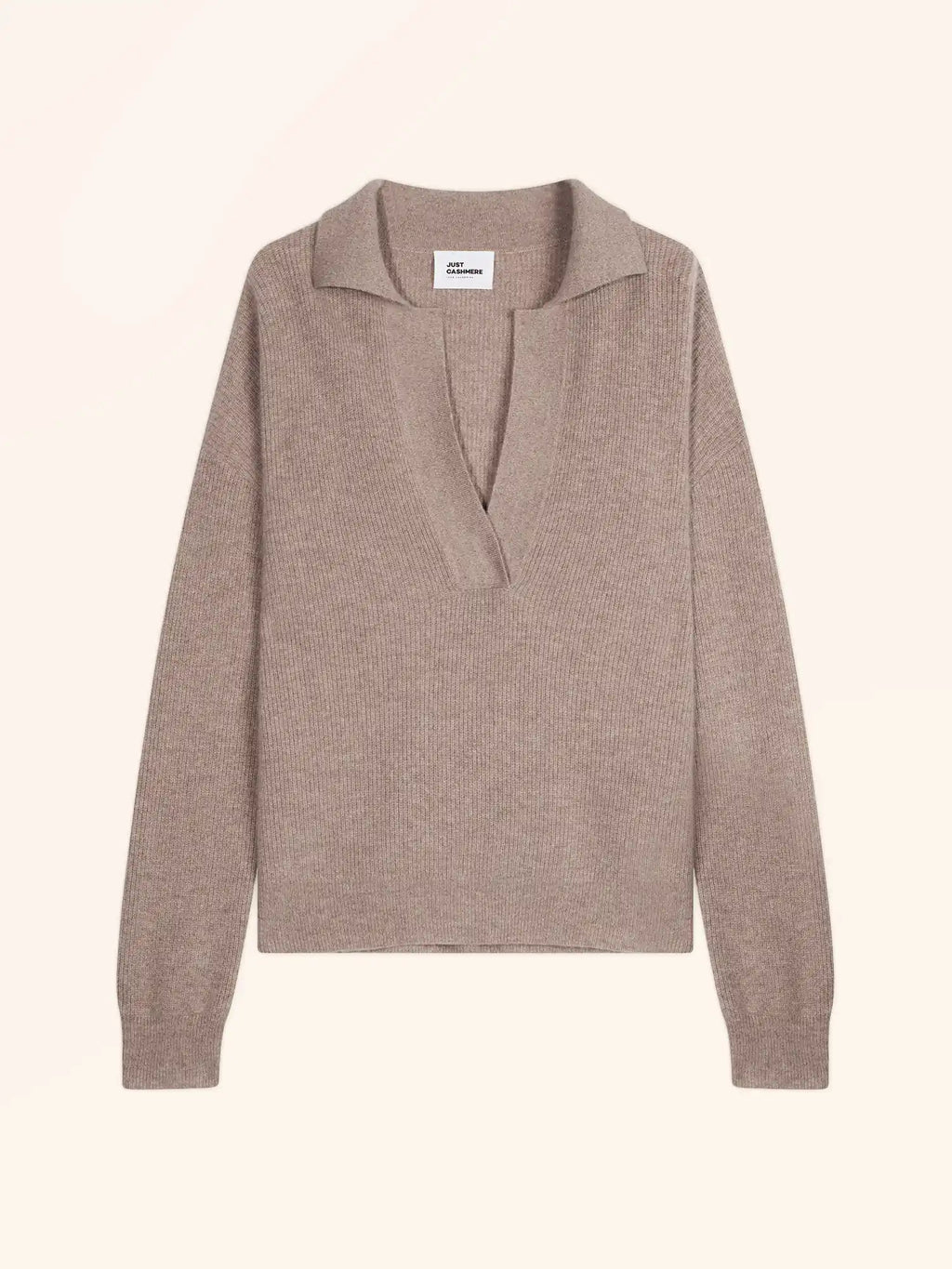 GARCIA polo col V croisé manches longues taupe clair chiné