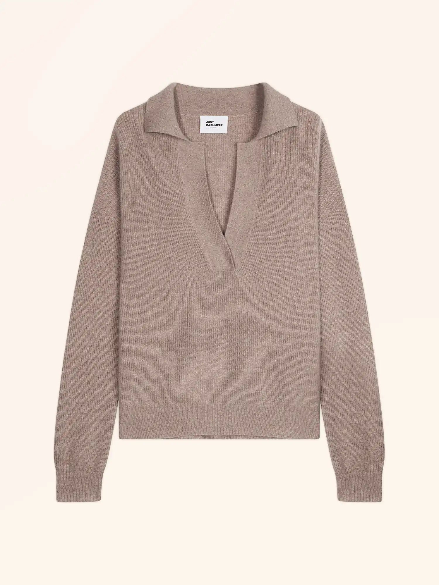 GARCIA polo col V croisé manches longues taupe clair chiné