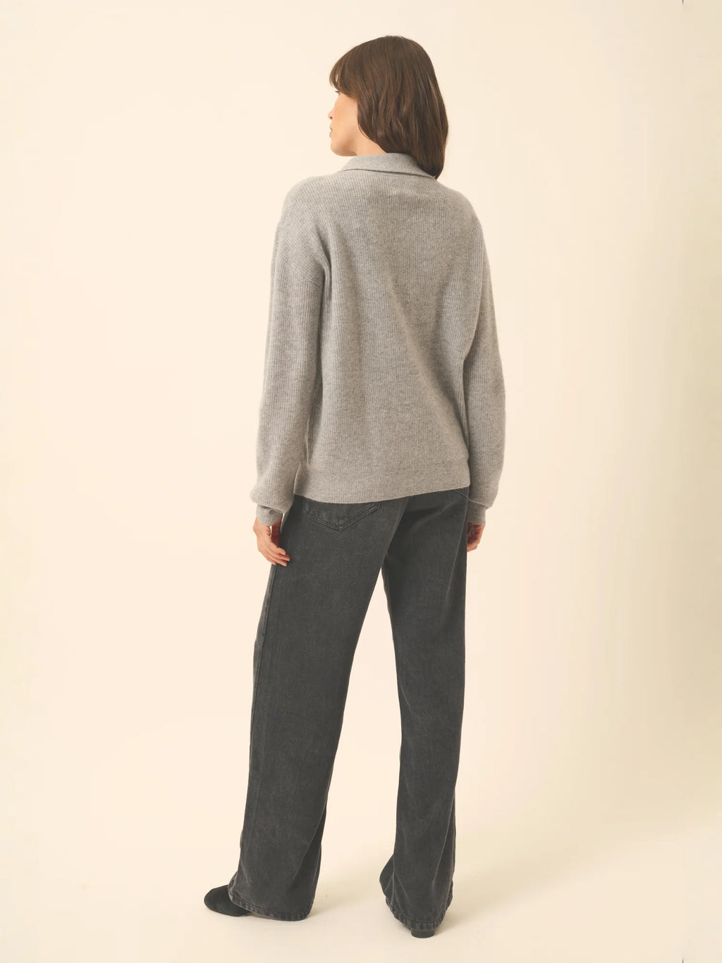 GARCIA poloshirt v-ausschnitt croisé langarm grau maus meliert