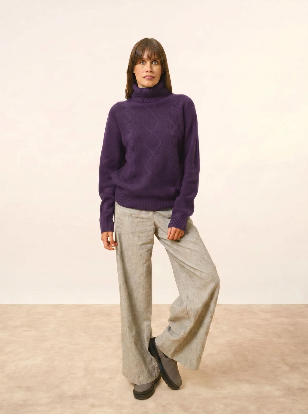 DOLMA Pull Col Roulé 6 Fils Violet Chiné