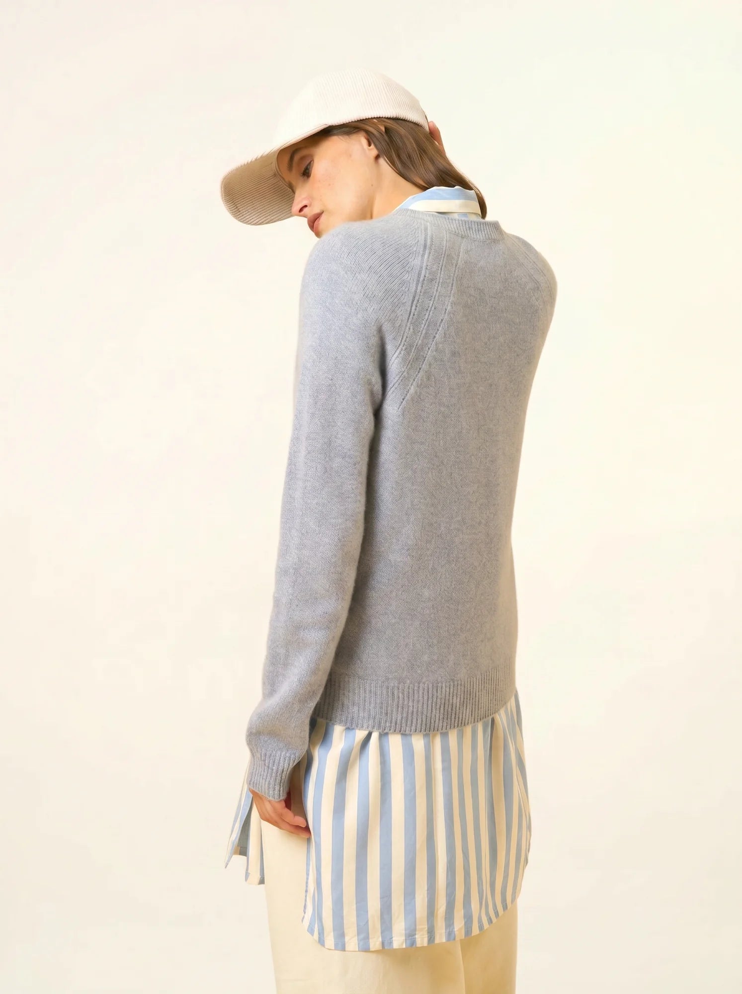 AREQUIPA pull col rond 4 fils bleu ivoire