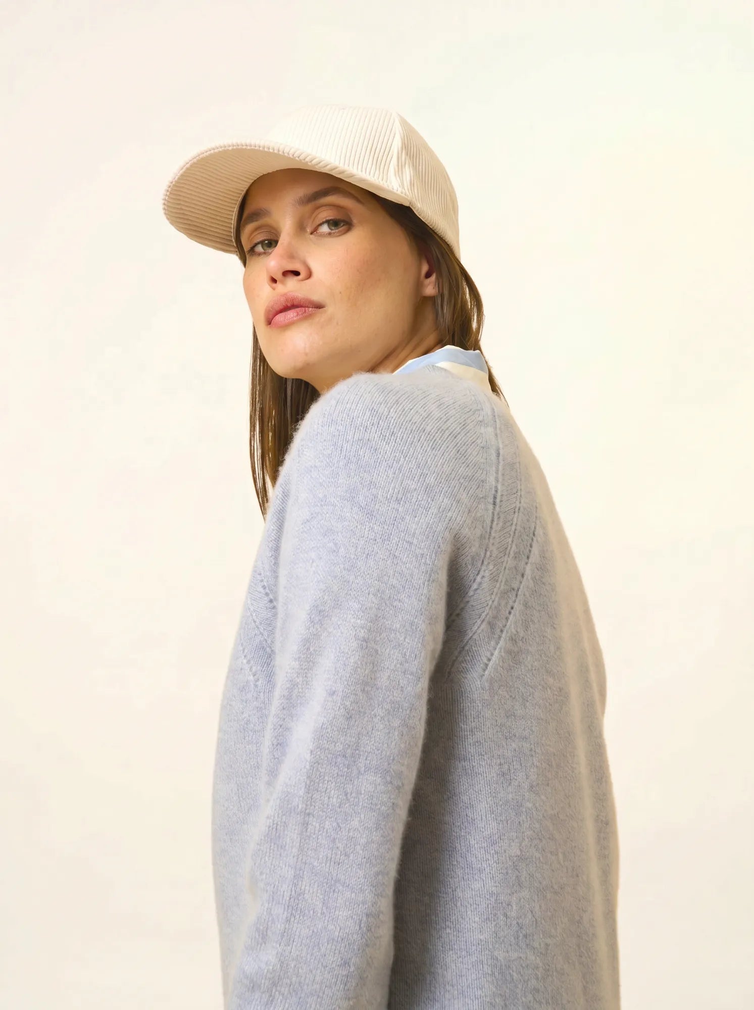 AREQUIPA pull col rond 4 fils bleu ivoire