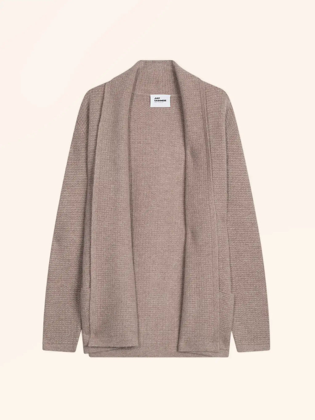 TARAPOTO jacke lang offen schalkragen 4-fädig taupe hell meliert