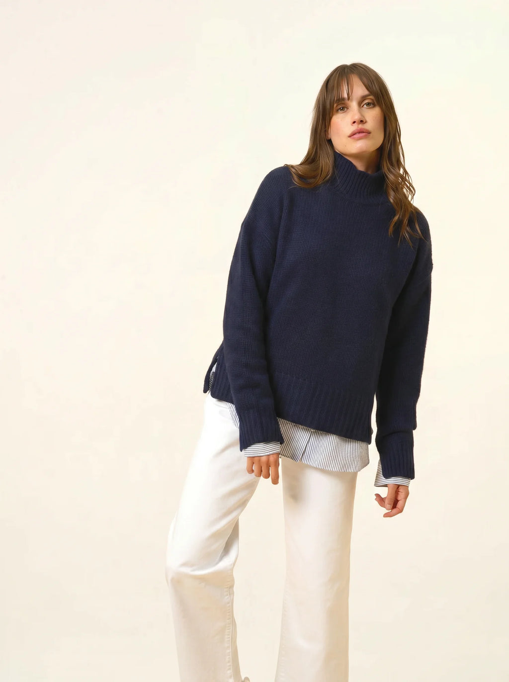 SULLANA pullover stehkragen seitenschlitze 12-fädig marineblau