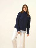 SULLANA pullover stehkragen seitenschlitze 12-fädig marineblau