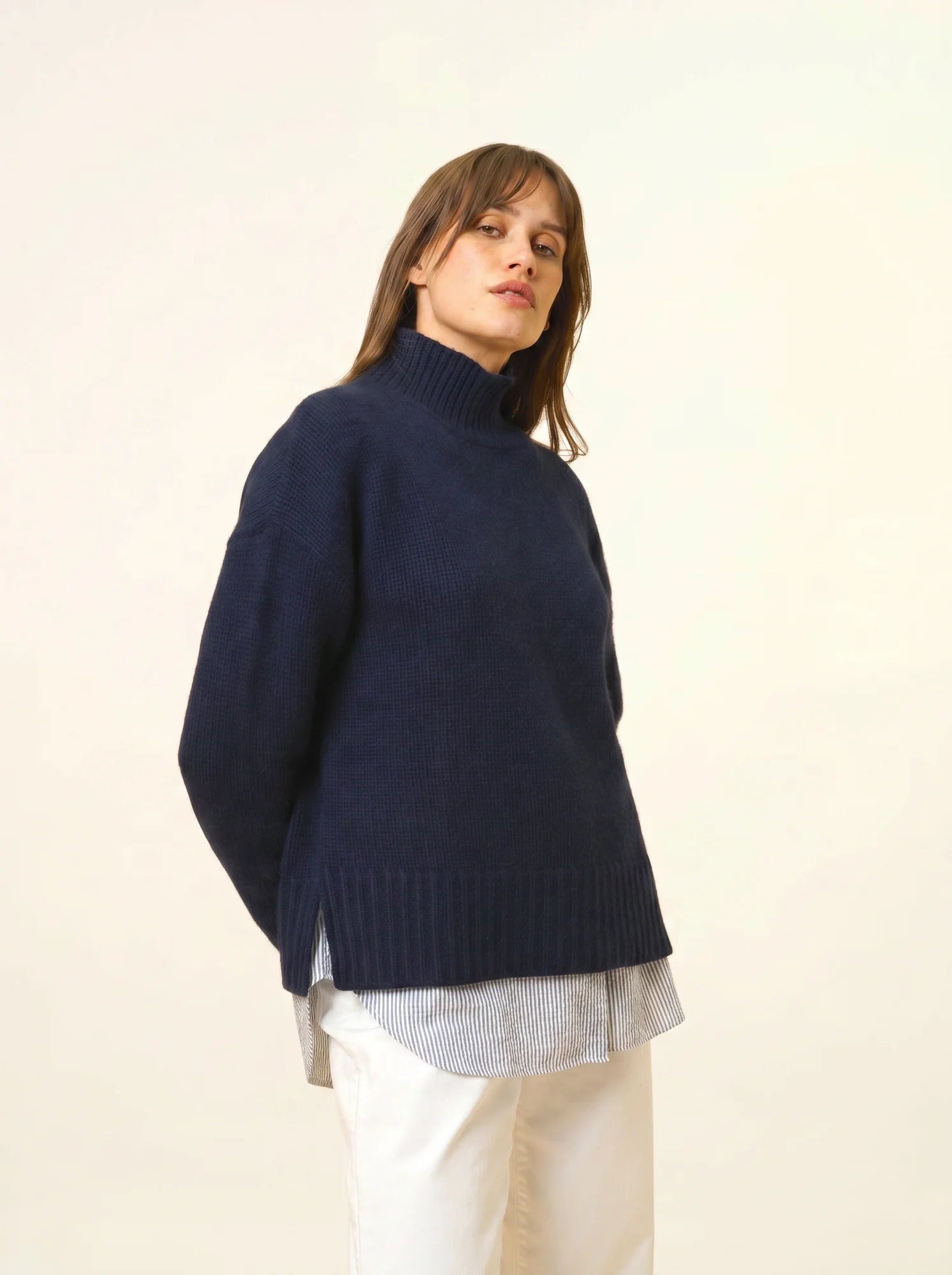 SULLANA pullover stehkragen seitenschlitze 12-fädig marineblau