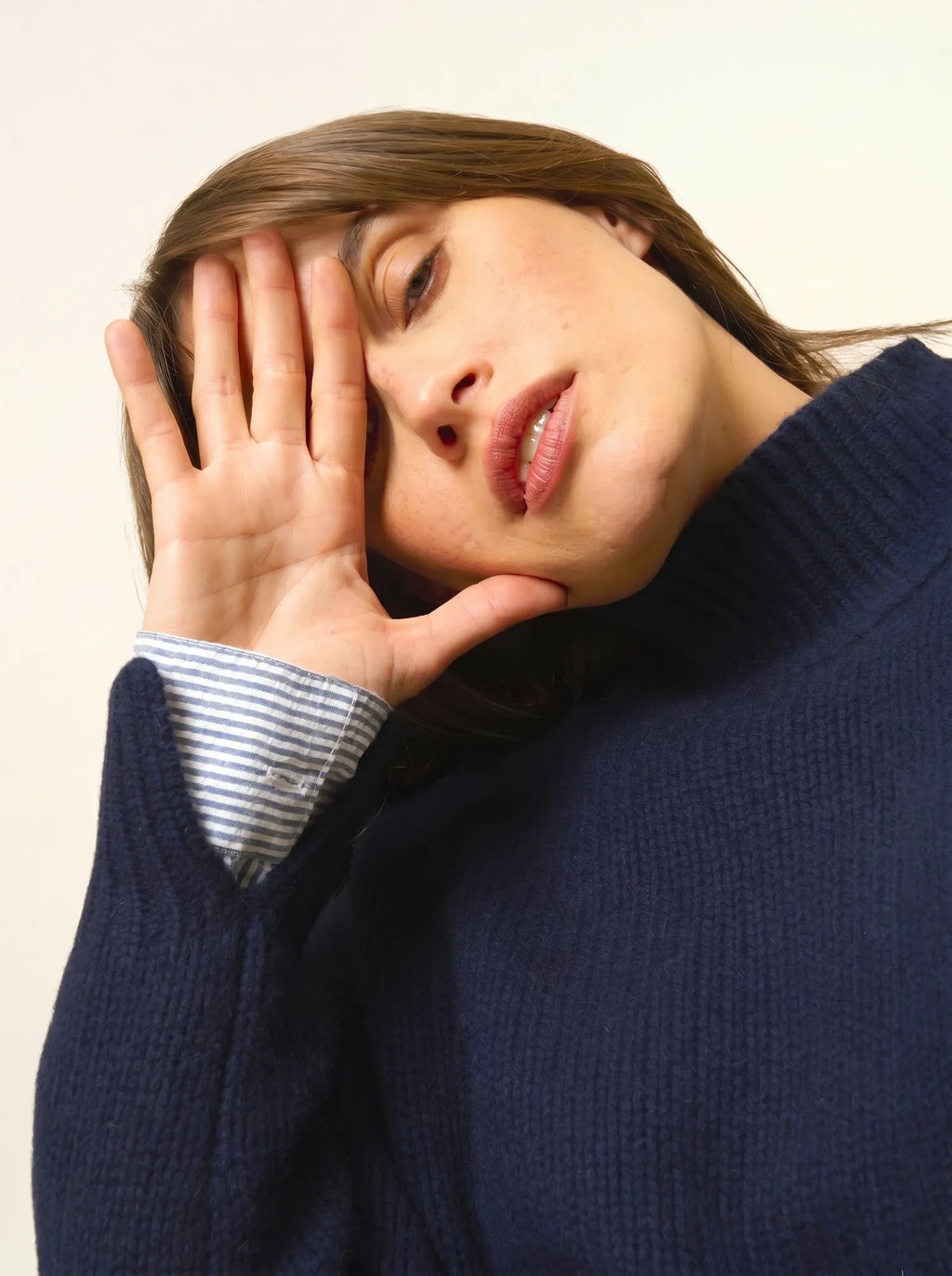 SULLANA pullover stehkragen seitenschlitze 12-fädig marineblau