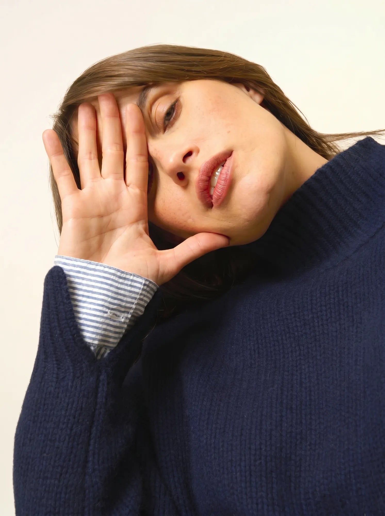 SULLANA pullover stehkragen seitenschlitze 12-fädig marineblau