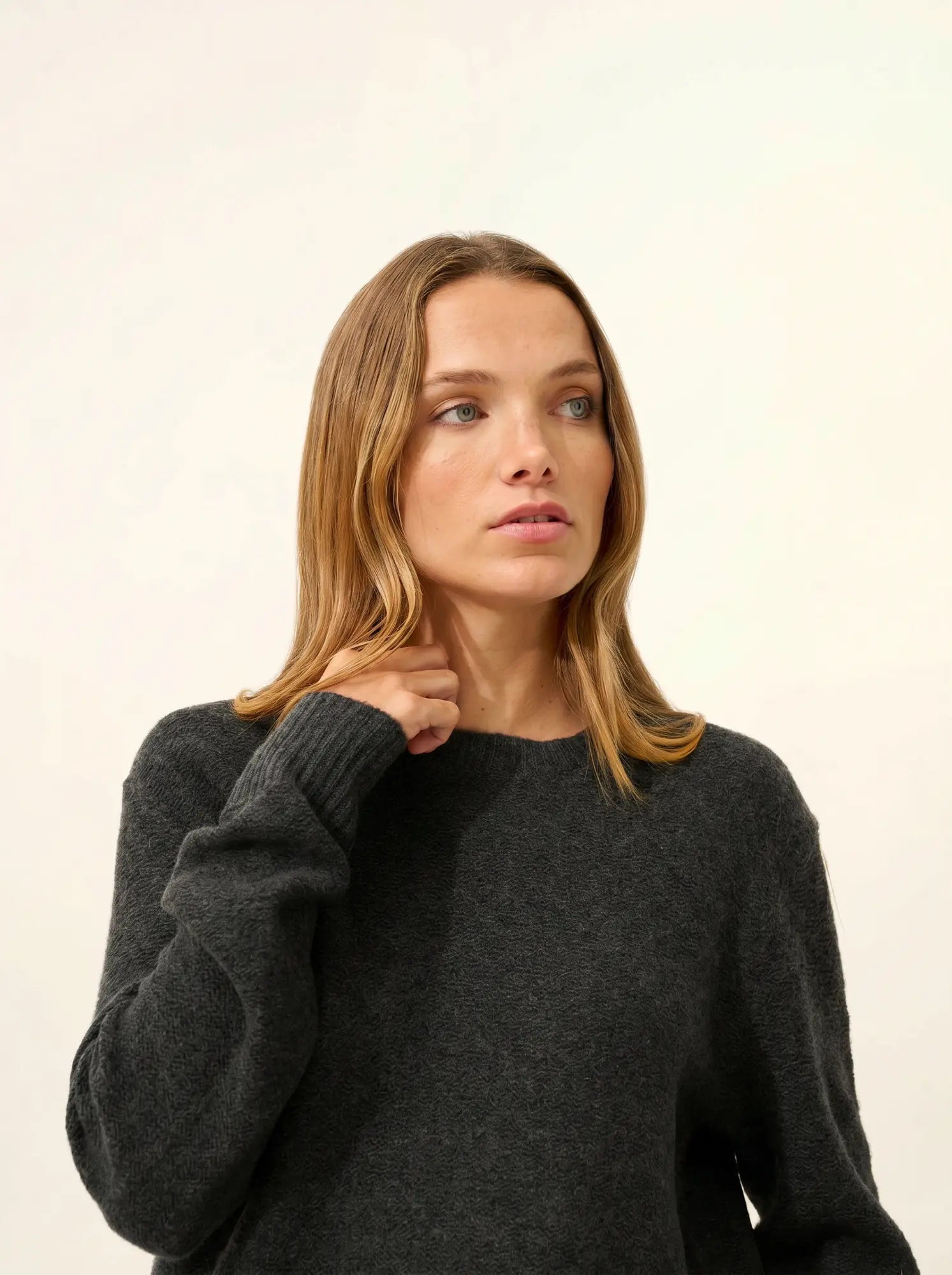 CETAN pull col rond 6 fils carbone chiné