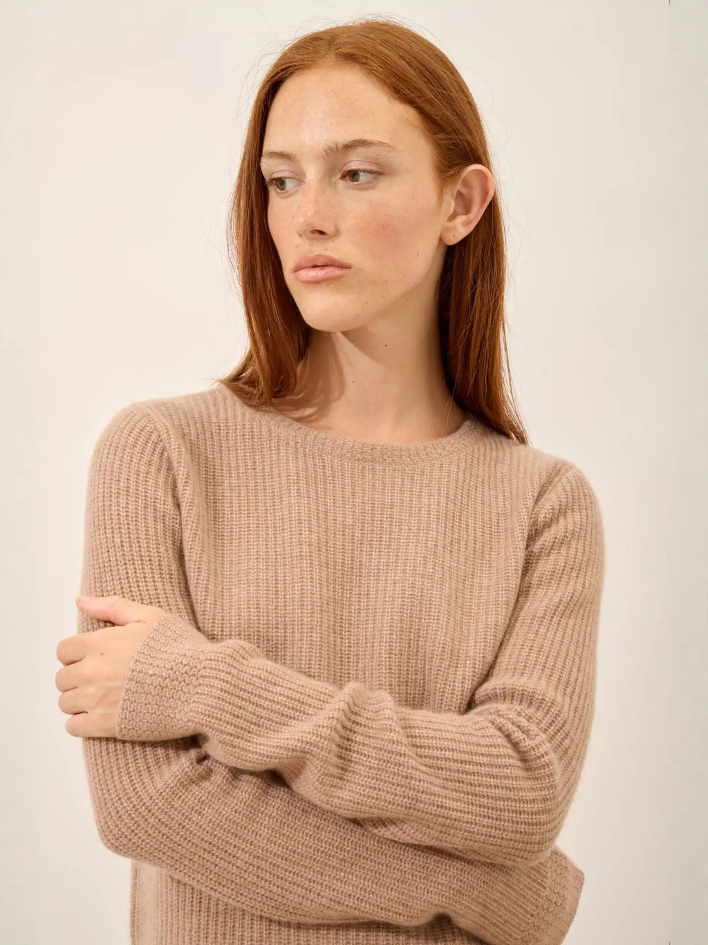 CETAN pullover rundhalsausschnitt 6-fädig camel meliert