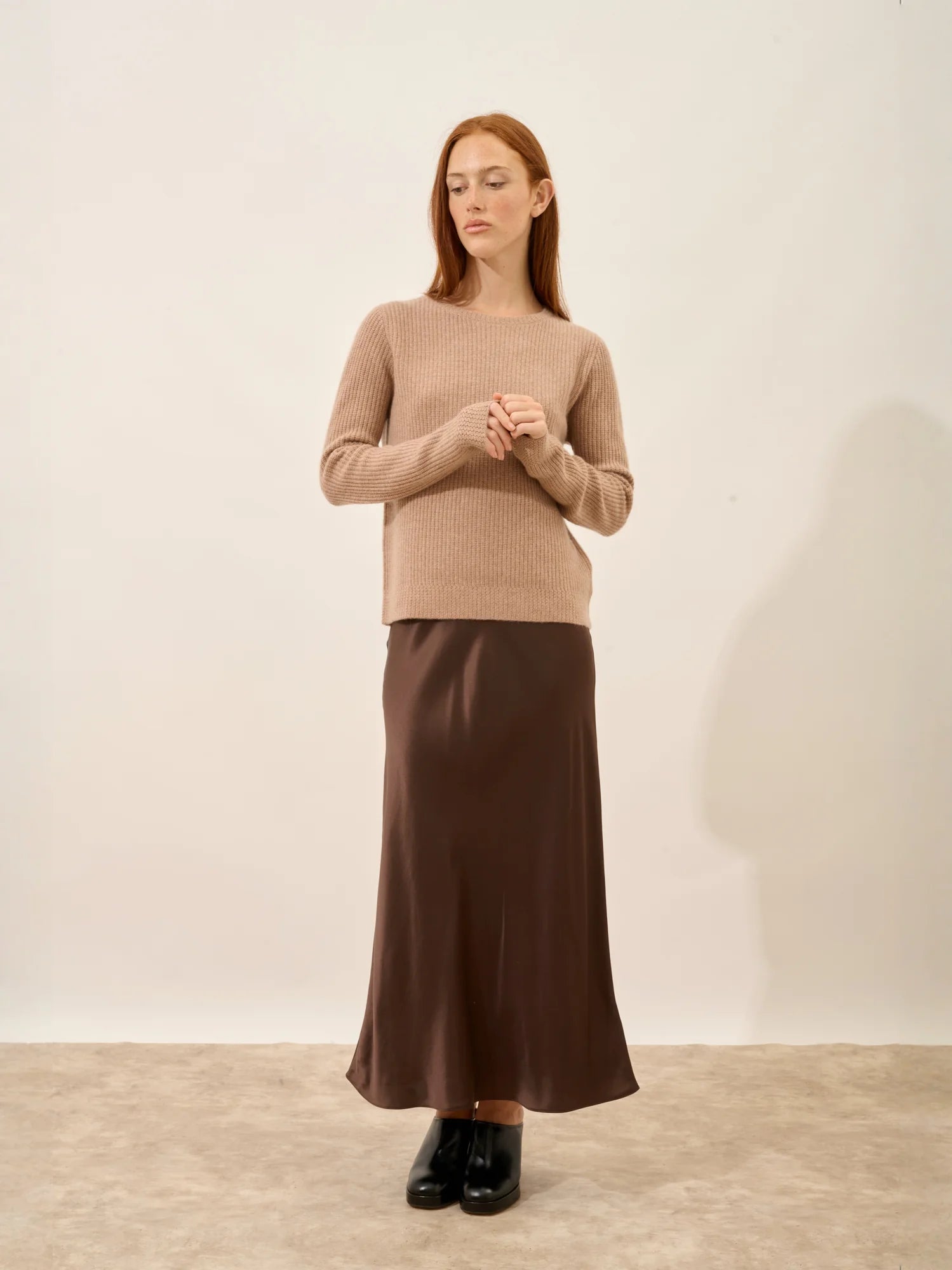 CETAN pullover rundhalsausschnitt 6-fädig camel meliert