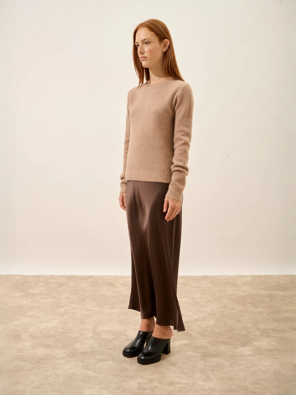 CETAN pullover rundhalsausschnitt 6-fädig camel meliert