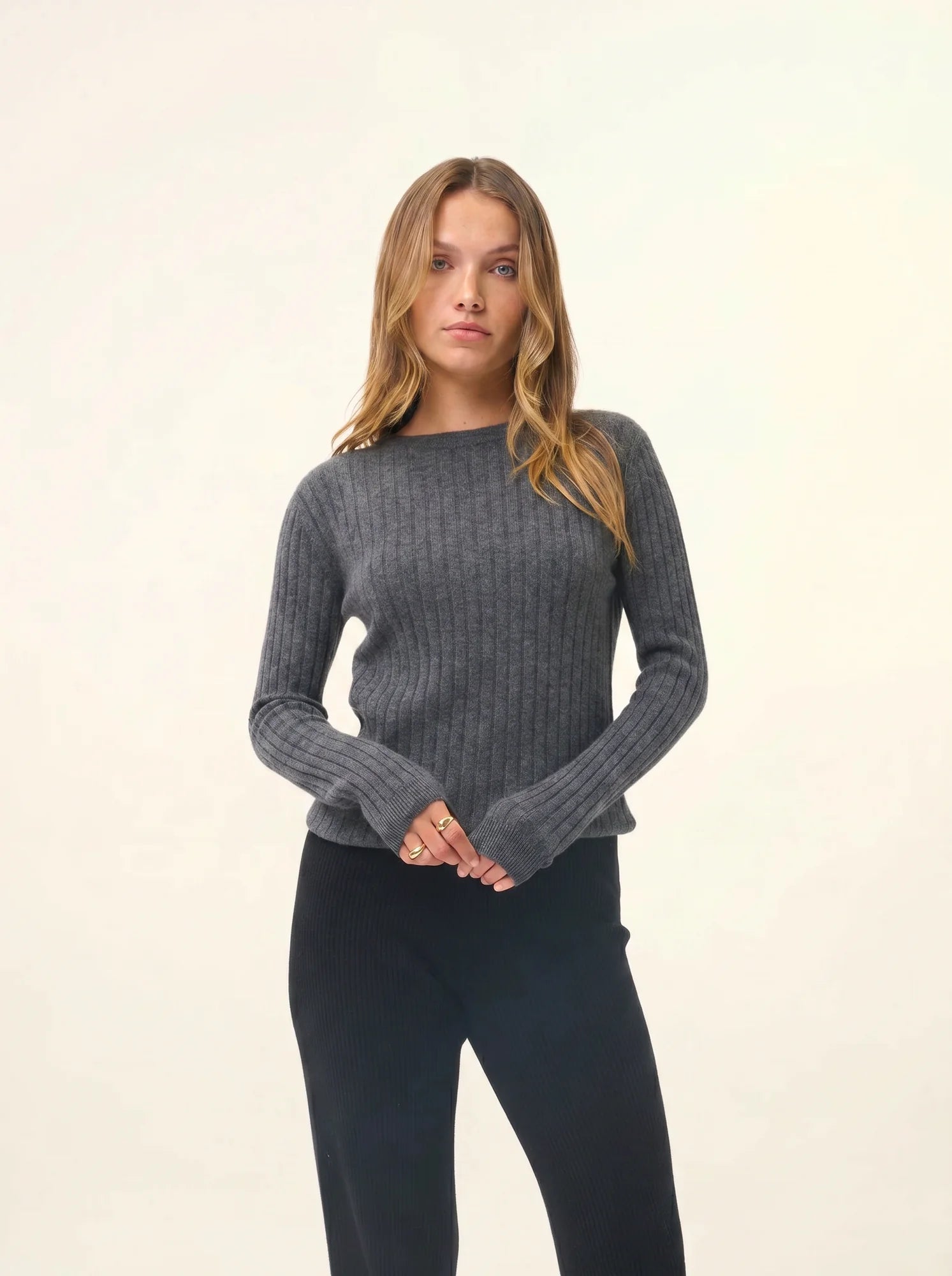 AVANA pullover rundhalsausschnitt anthrazit meliert