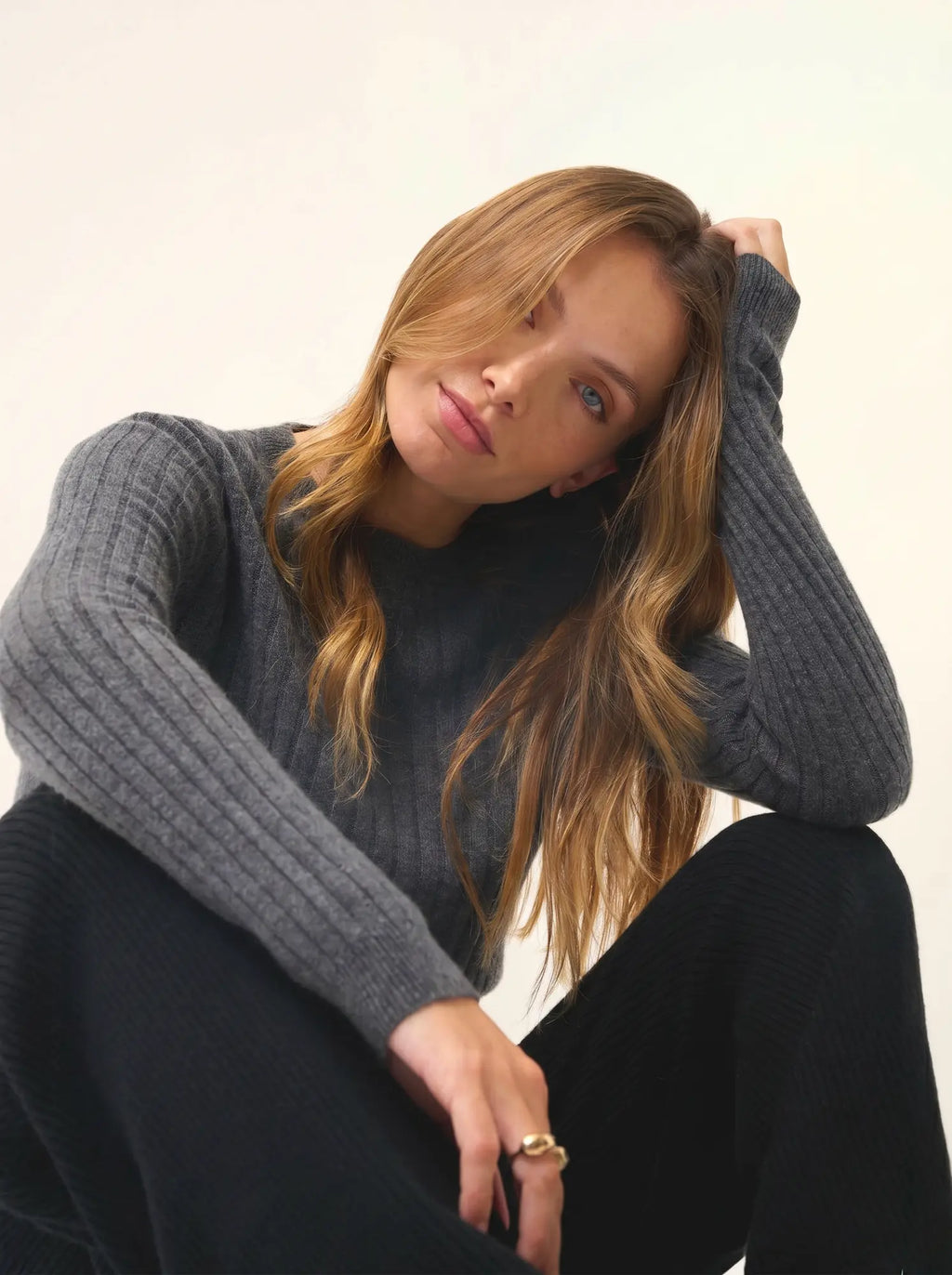 AVANA pullover rundhalsausschnitt anthrazit meliert