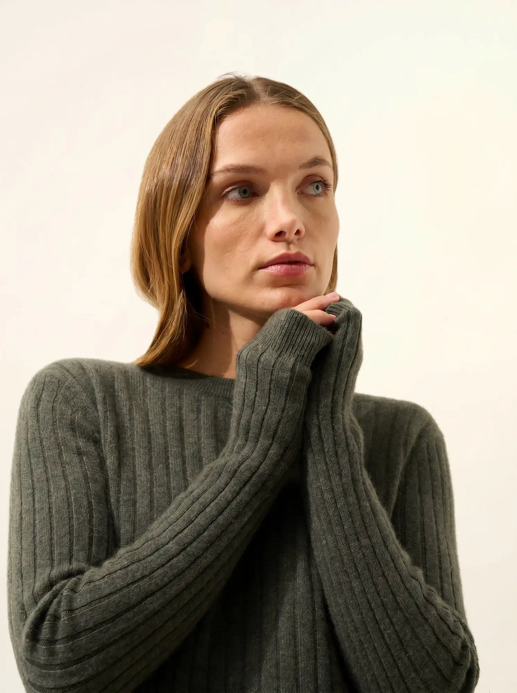 AVANA pullover rundhalsausschnitt khaki meliert