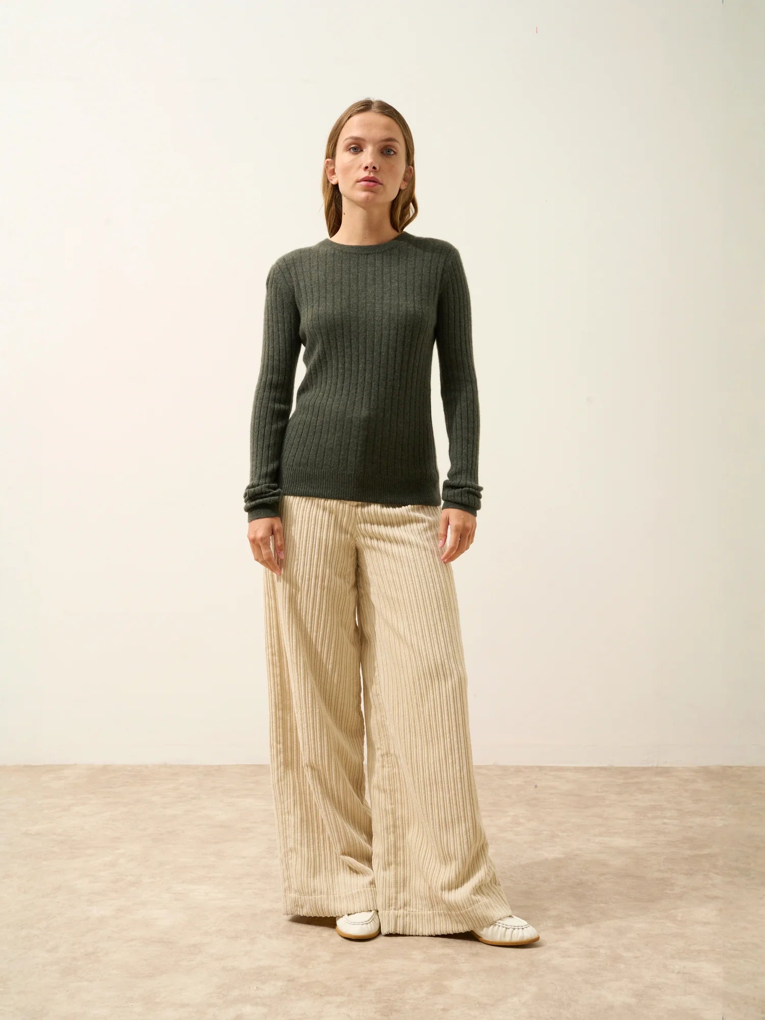 AVANA pullover rundhalsausschnitt khaki meliert