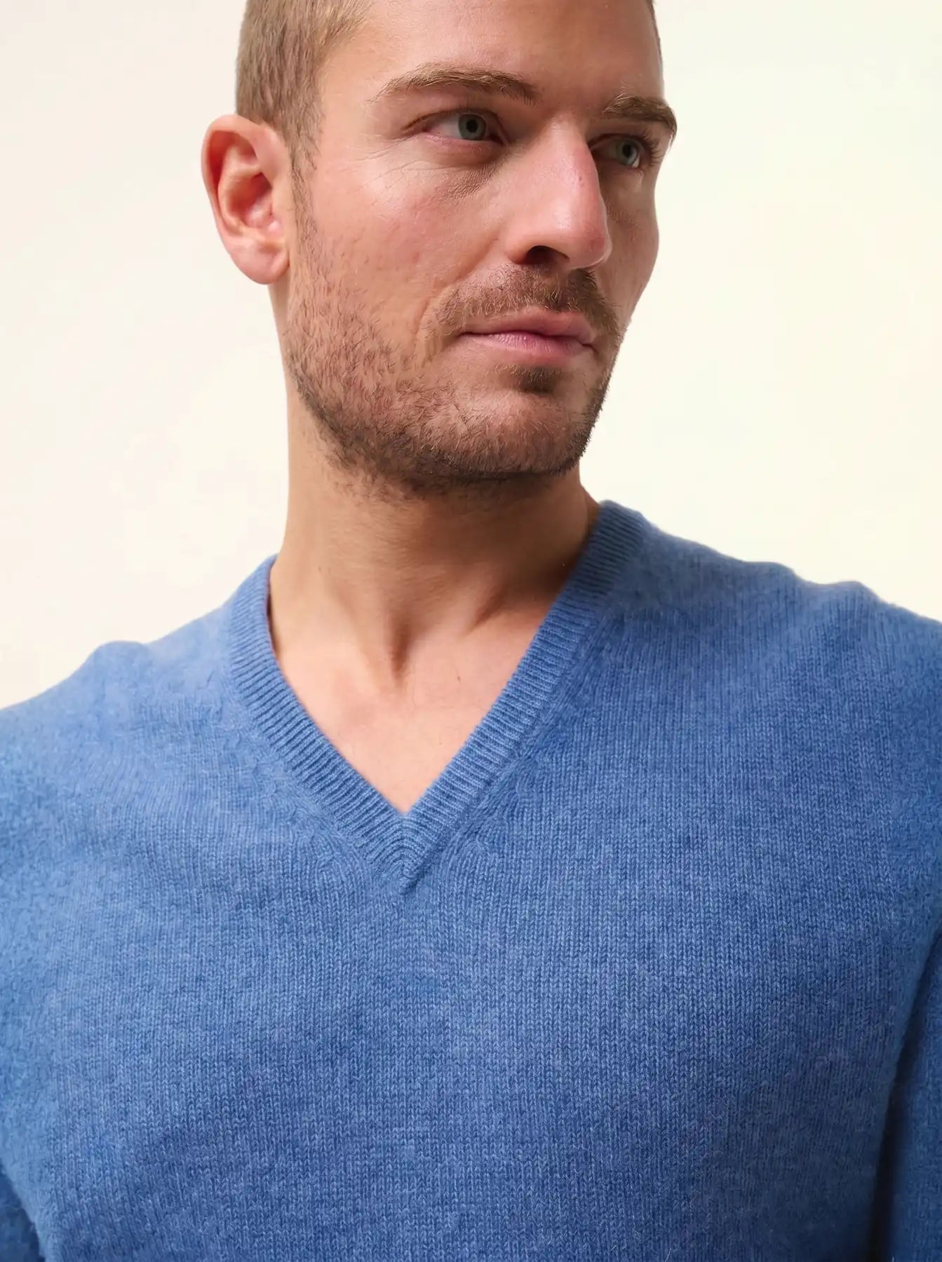 NATHAN pull col V 4 fils bleu denim