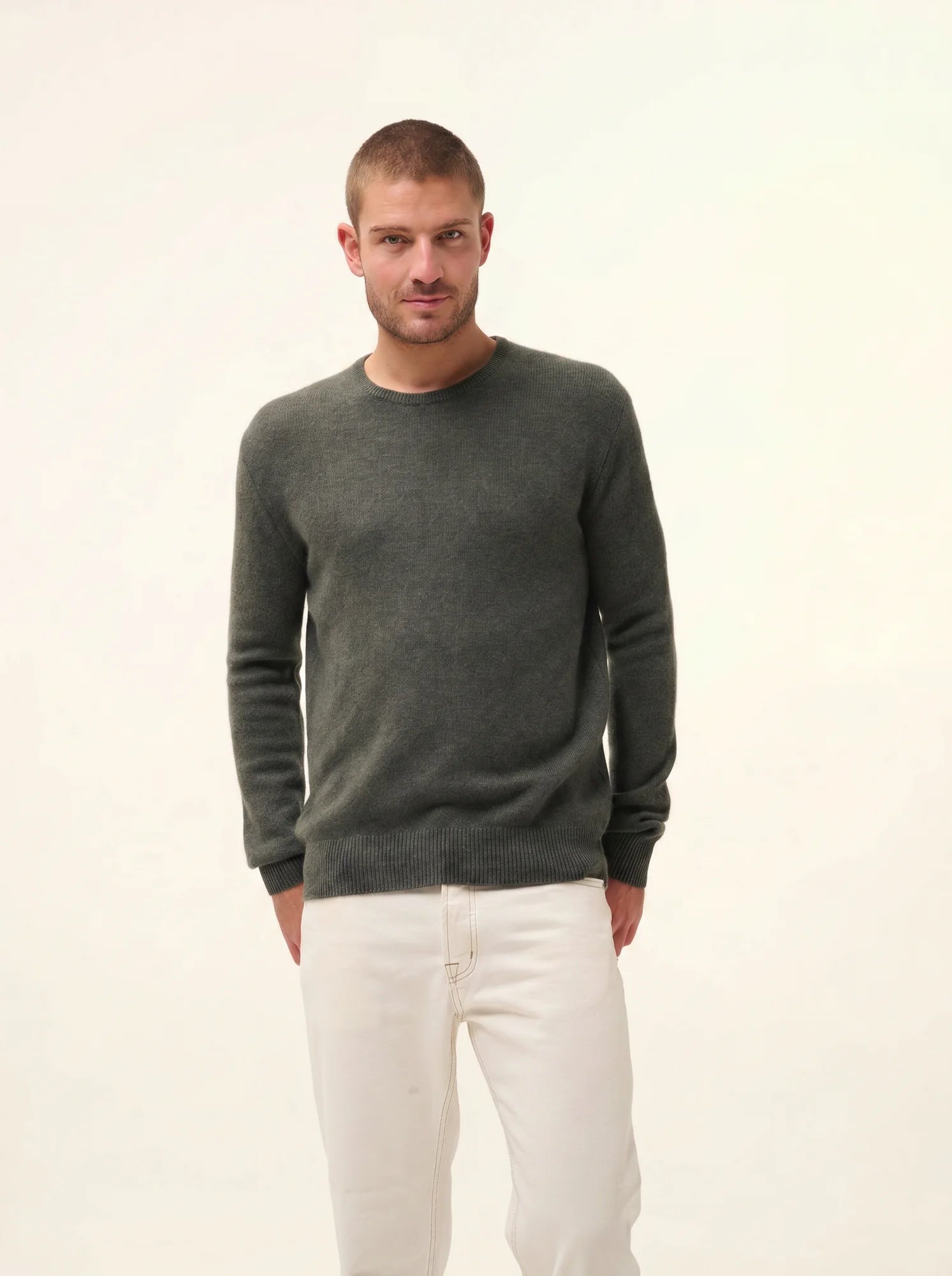 GABIN pullover rundhalsausschnitt 4-fädig khaki meliert