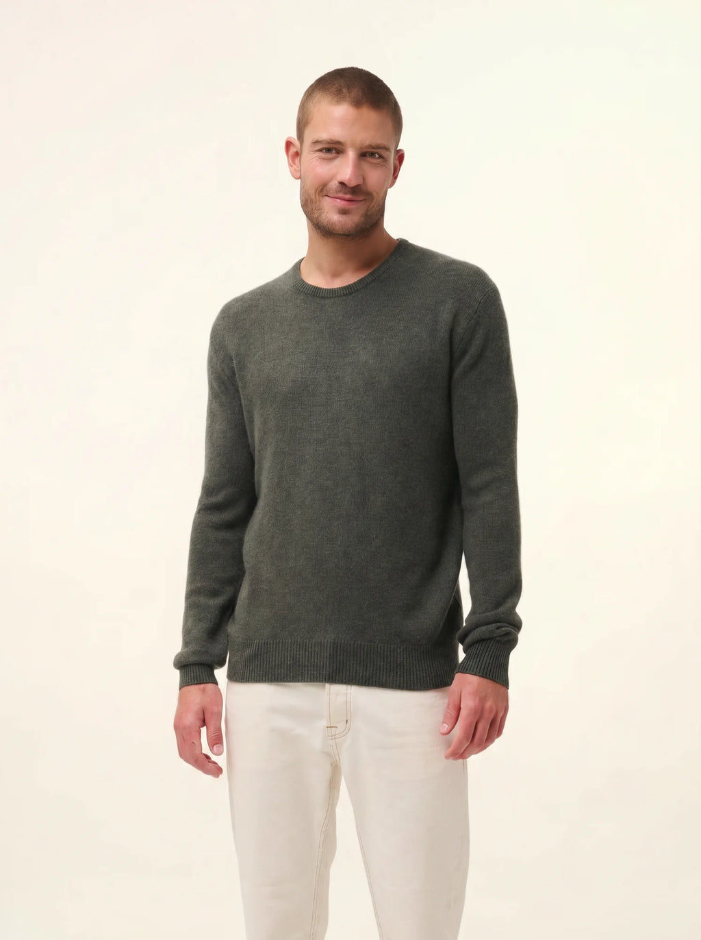 GABIN pullover rundhalsausschnitt 4-fädig khaki meliert