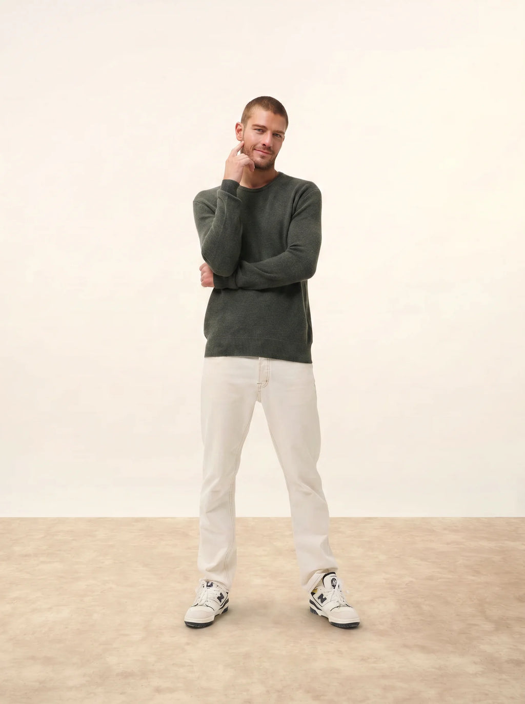 GABIN pullover rundhalsausschnitt 4-fädig khaki meliert