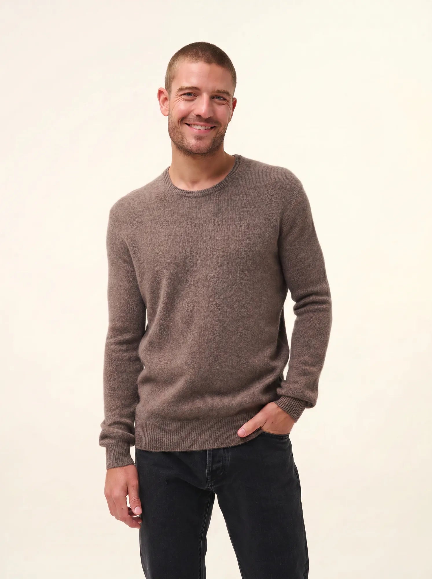 GABIN pull col rond 4 fils taupe chiné