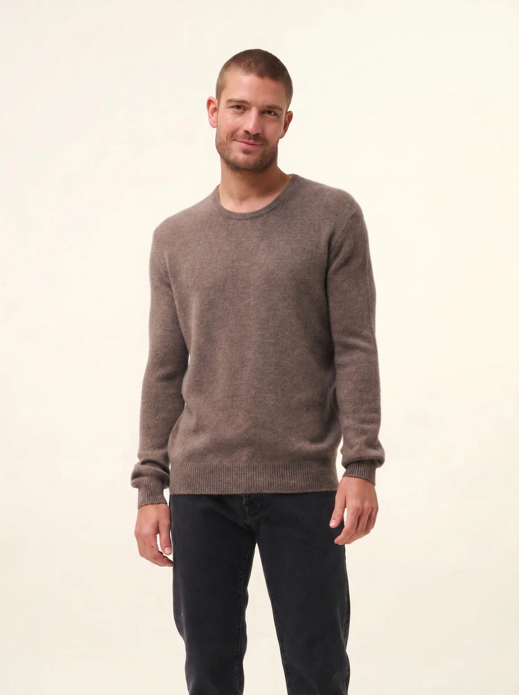 GABIN pull col rond 4 fils taupe chiné