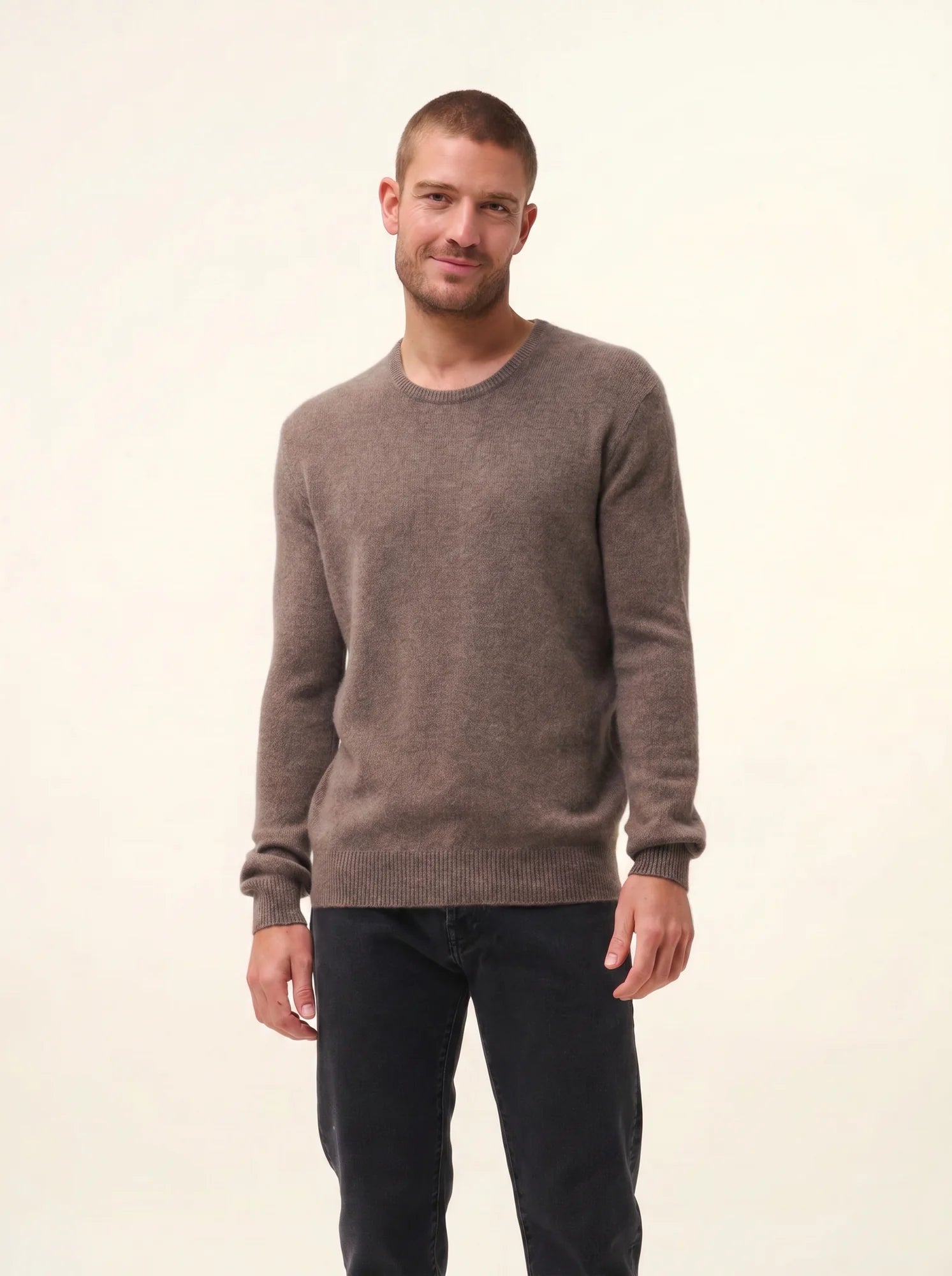 GABIN pull col rond 4 fils taupe chiné