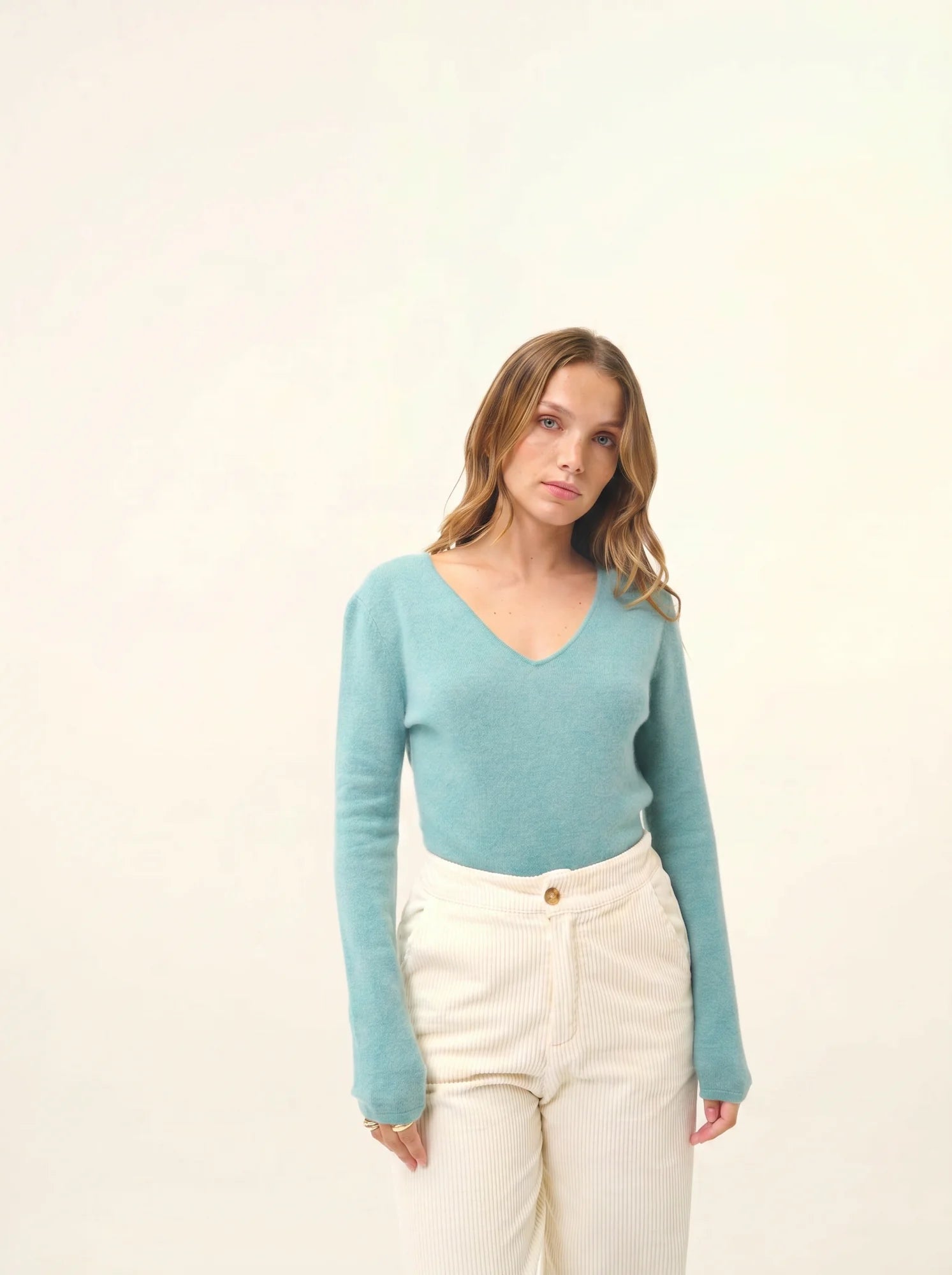 JOAN pullover v-ausschnitt grün meliert