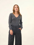 ABBY pullover v-ausschnitt 4-fädig anthrazit meliert