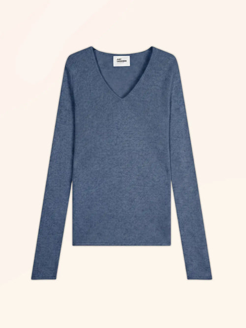ABBY pull col V 4 fils bleu denim