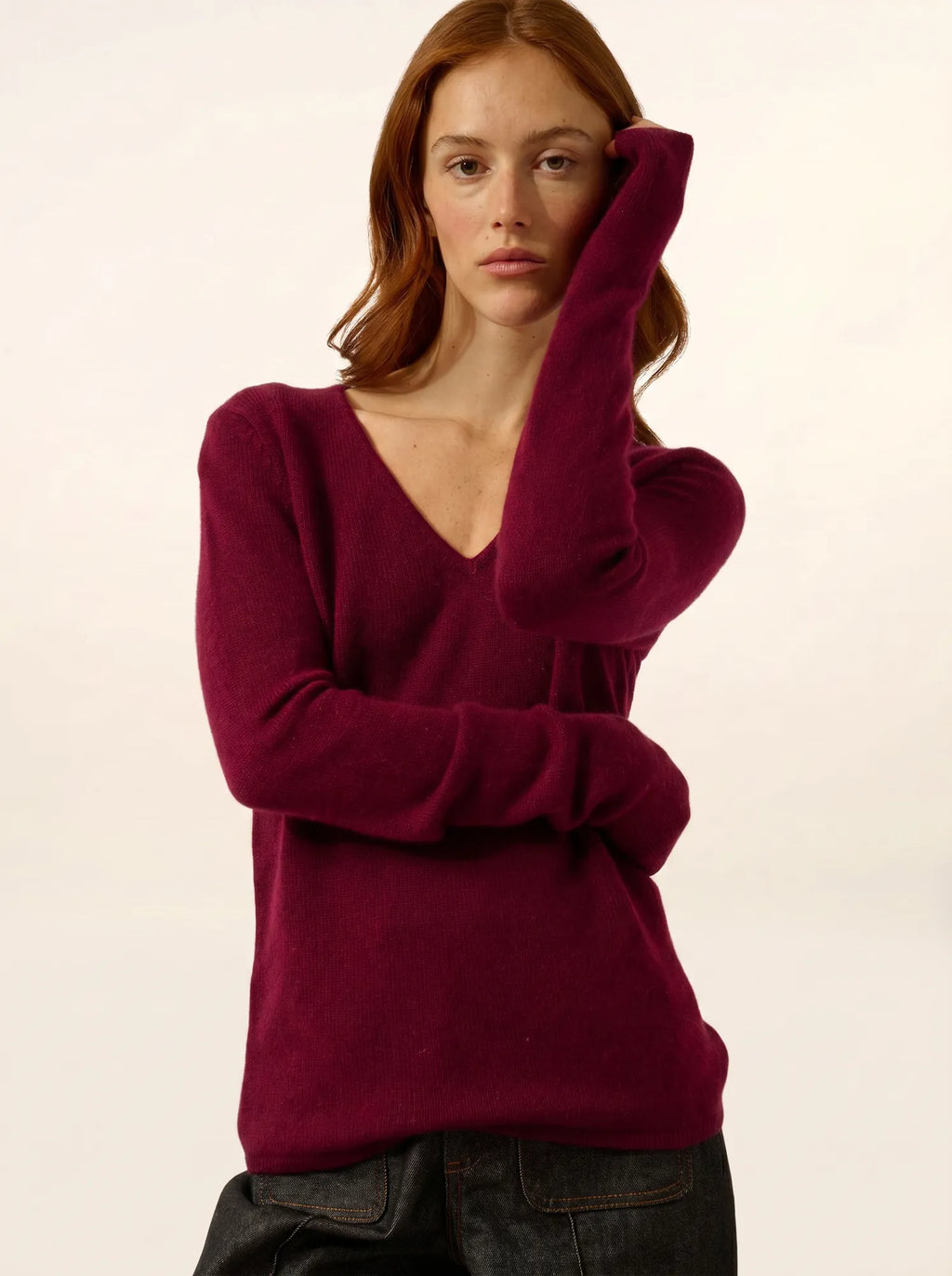 ABBY pullover v-ausschnitt 4-fädig bordeaux