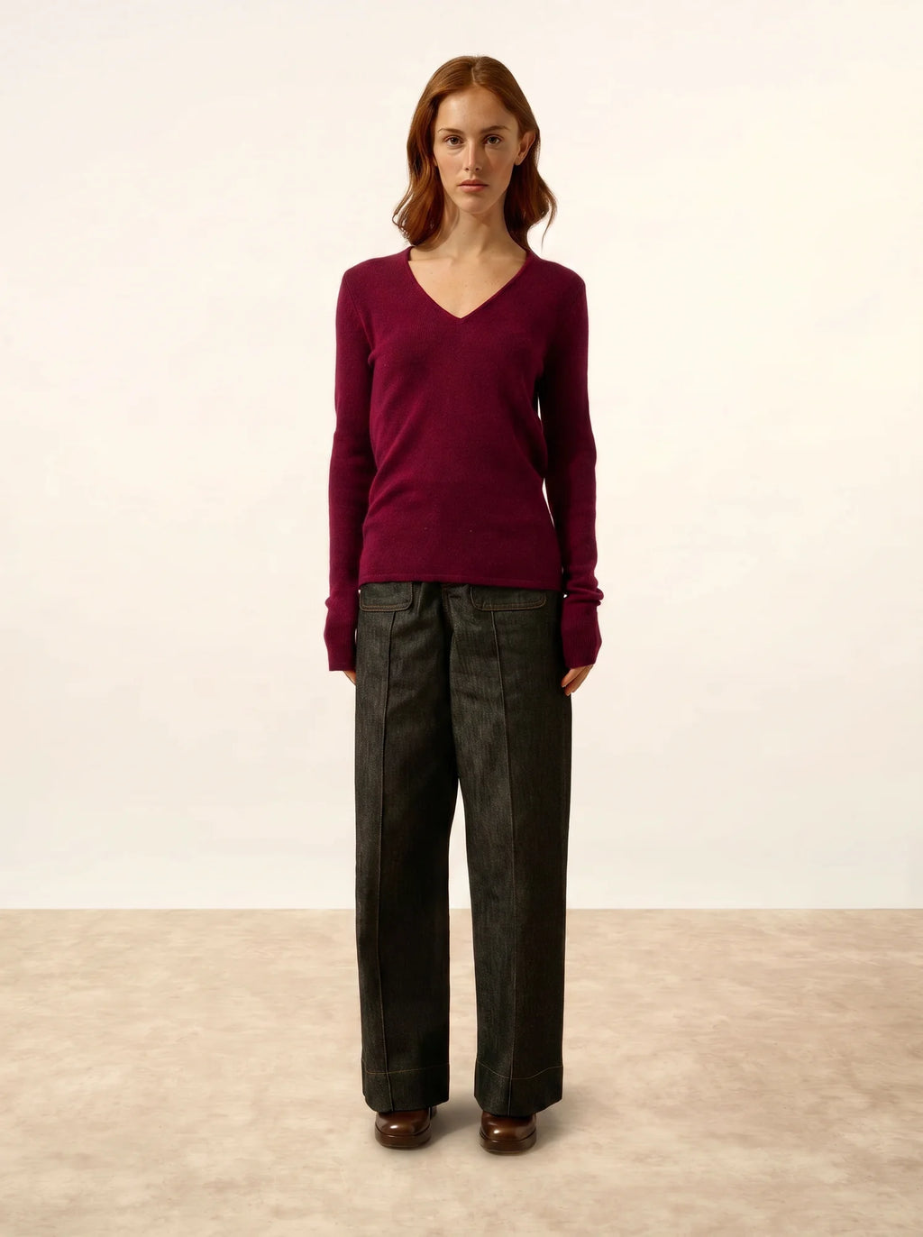 ABBY pullover v-ausschnitt 4-fädig bordeaux
