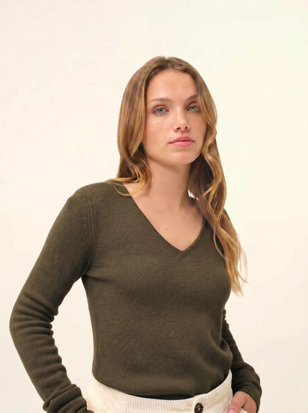 ABBY pullover v-ausschnitt 4-fädig khaki