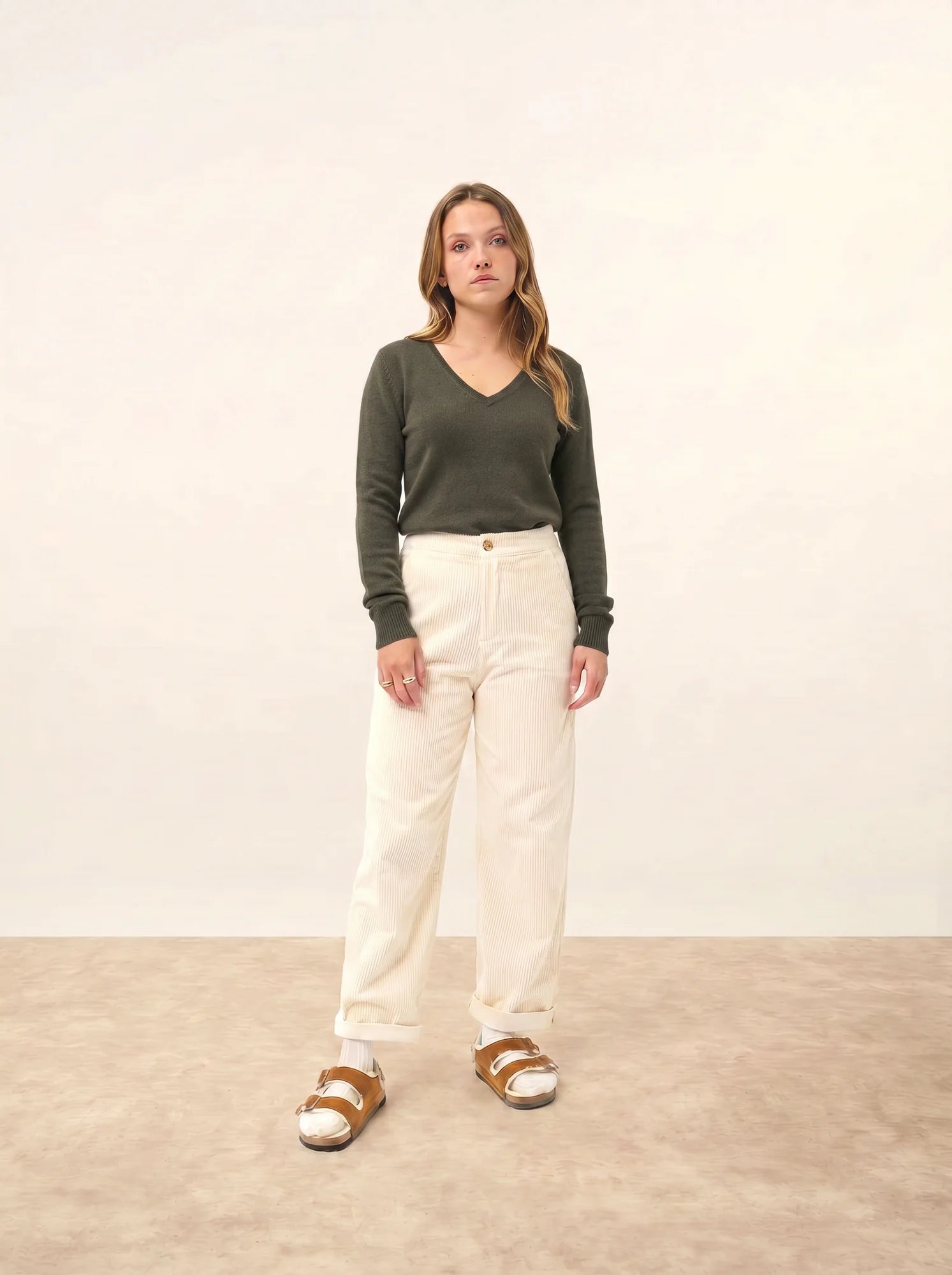 ABBY pullover v-ausschnitt 4-fädig khaki