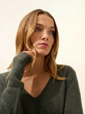 ABBY pullover v-ausschnitt 4-fädig khaki meliert