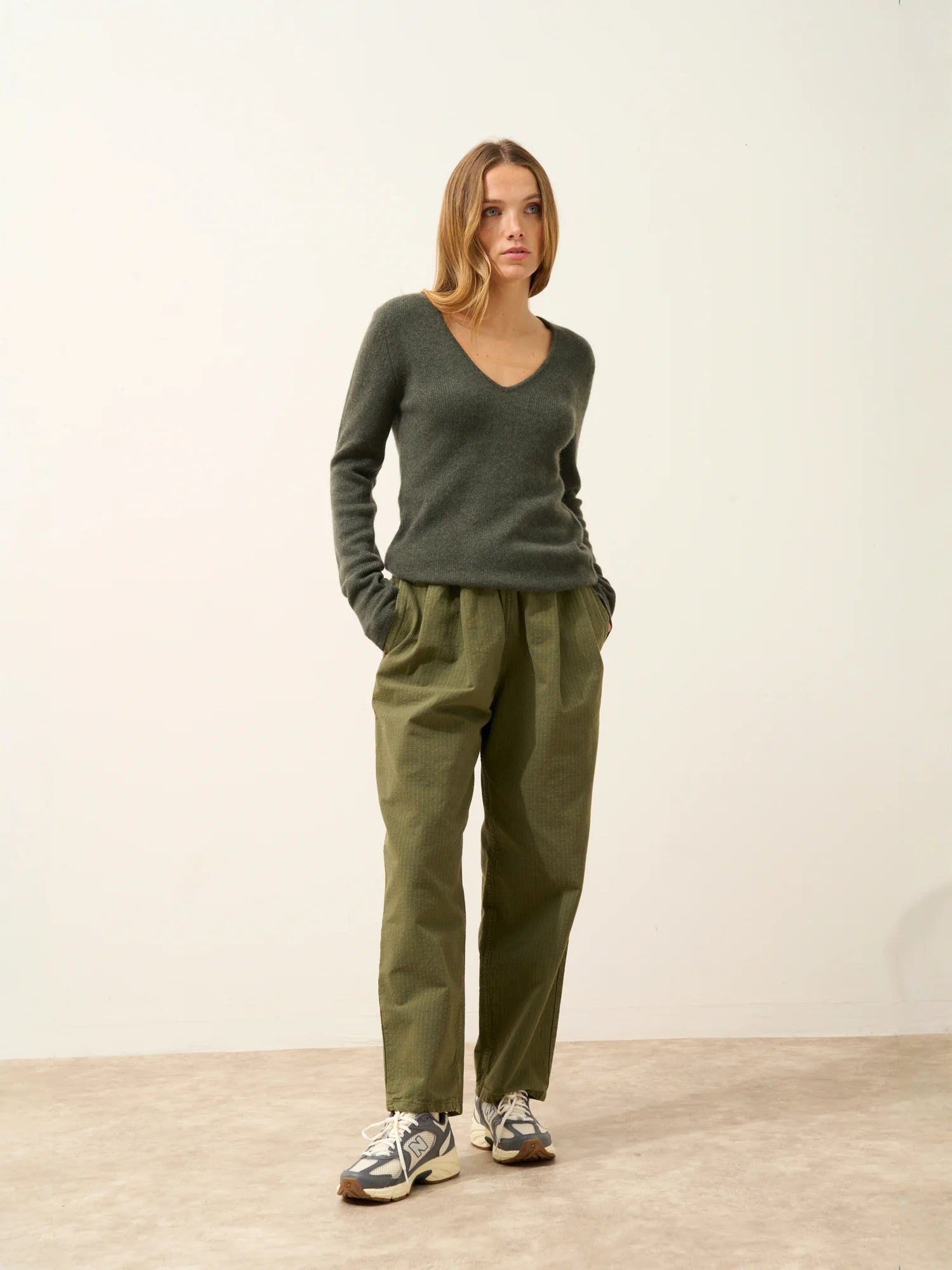 ABBY pullover v-ausschnitt 4-fädig khaki meliert