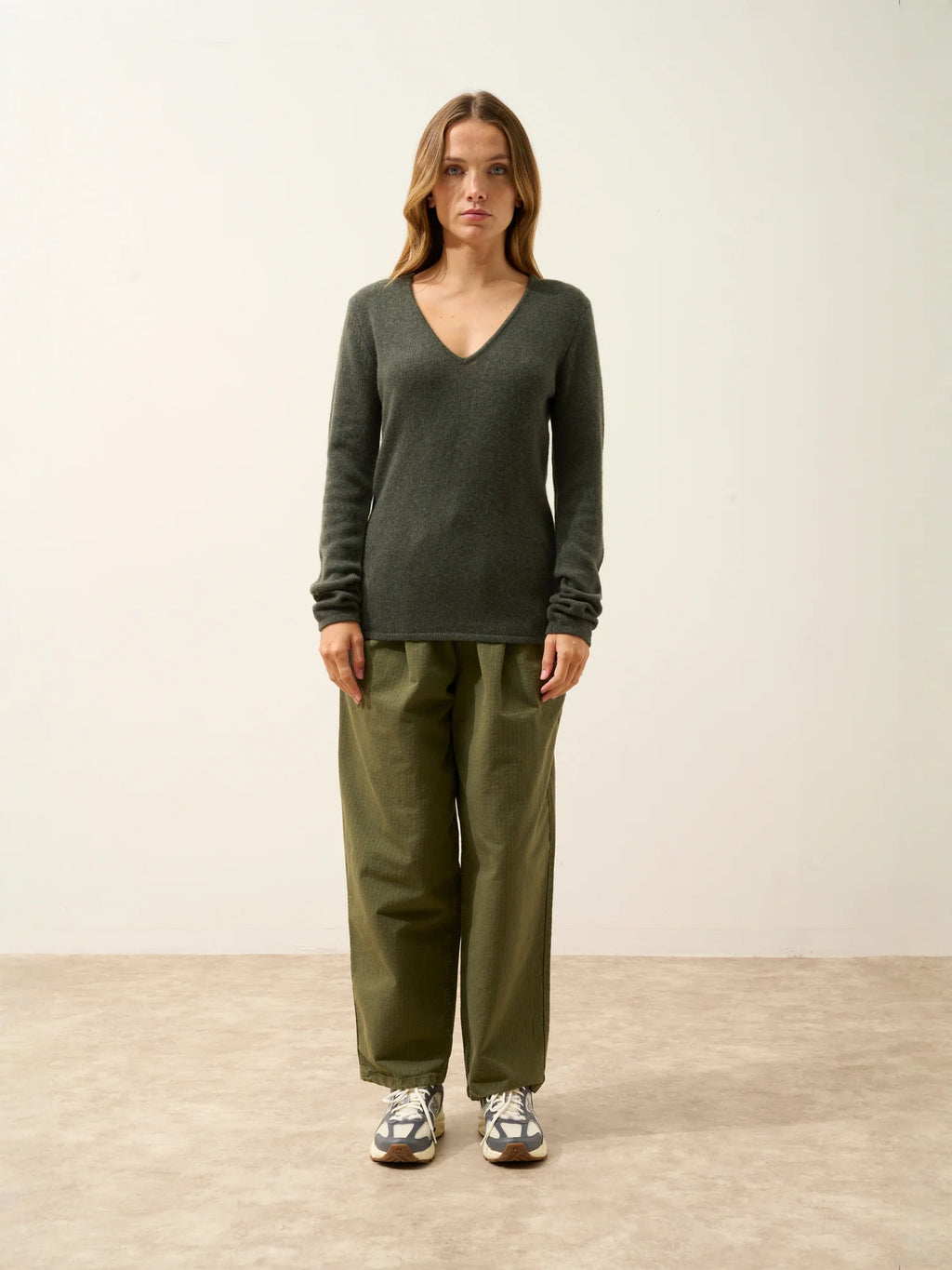 ABBY pullover v-ausschnitt 4-fädig khaki meliert