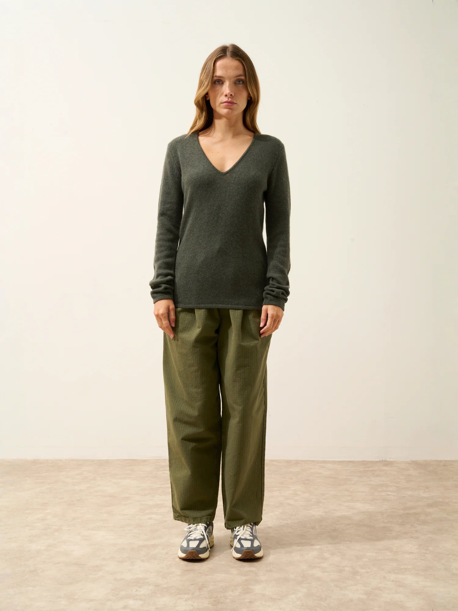 ABBY pullover v-ausschnitt 4-fädig khaki meliert