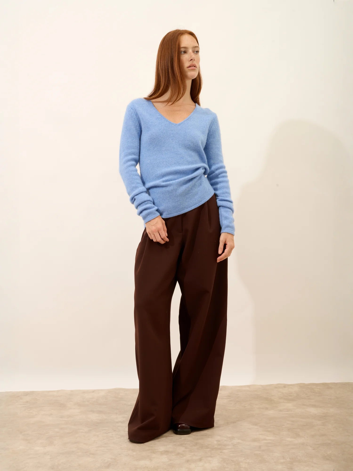 ABBY pullover v-ausschnitt 4-fädig himmelblau