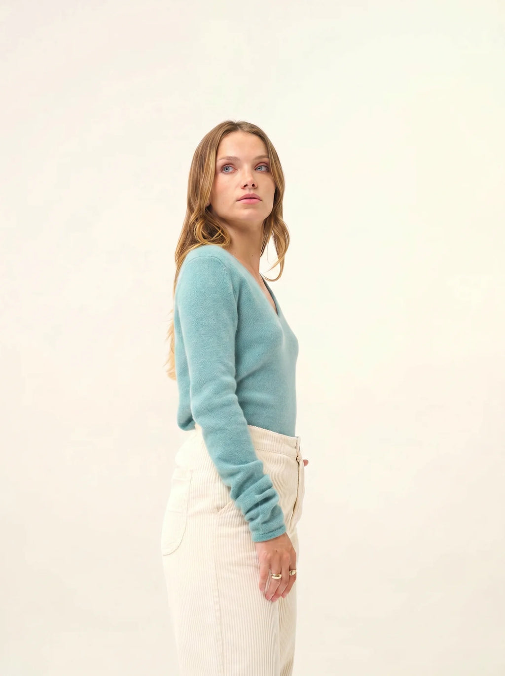 ABBY pullover v-ausschnitt 4-fädig grün meliert